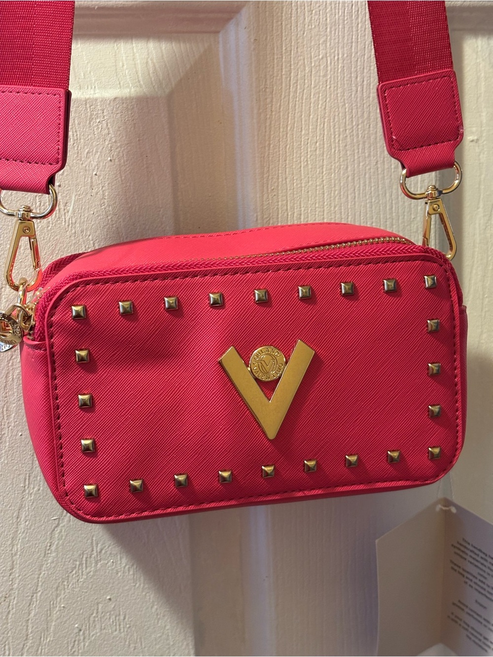 NWT Valentino Orlandi Pink Studded Crossbody Bag with Gold Accent